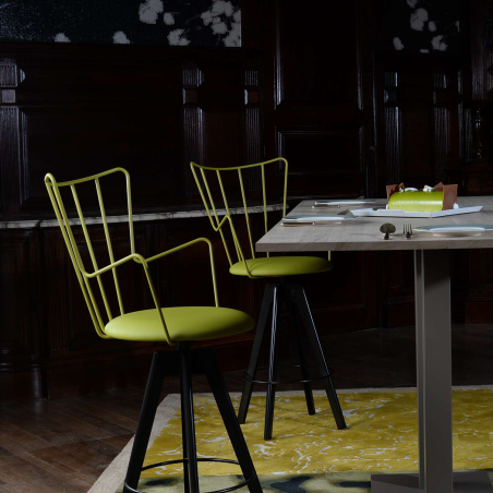 Tabouret snack design pivotant en synthétique et métal vert - Well 