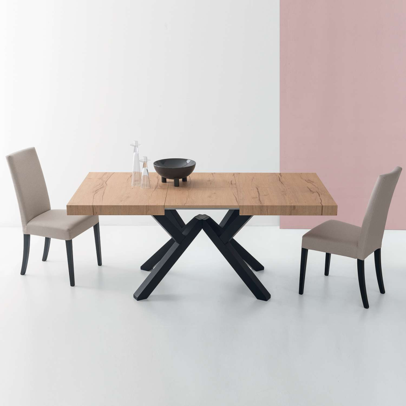 Table avec allonge design en mélaminé avec pieds en hêtre laqué - Mikado Connubia©