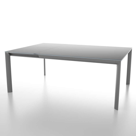 Table carrée avec allonge en verre trempé noir et métal - Cocoon