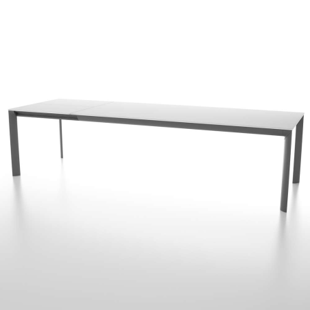 Table rectangulaire avec allonge en verre trempé blanc et pieds en métal fabriquée en Italie - Cocoon