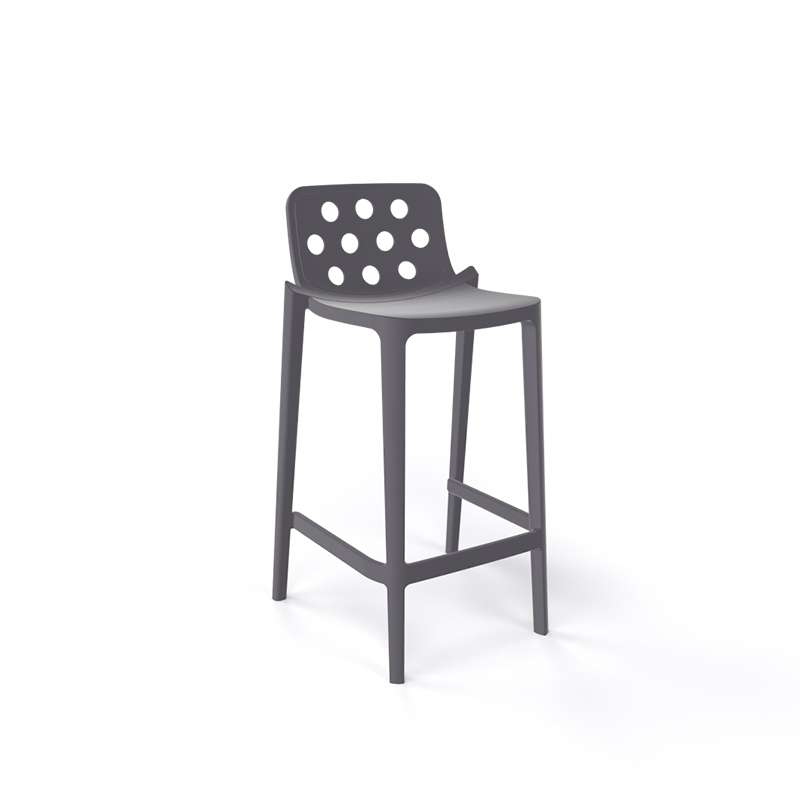 Tabouret snack moderne gris foncé empilable avec dossier ronds ajourés - Isidoro