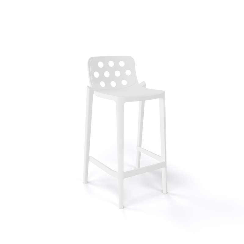 Tabouret snack moderne blanc empilable avec dossier ronds ajourés - Isidoro