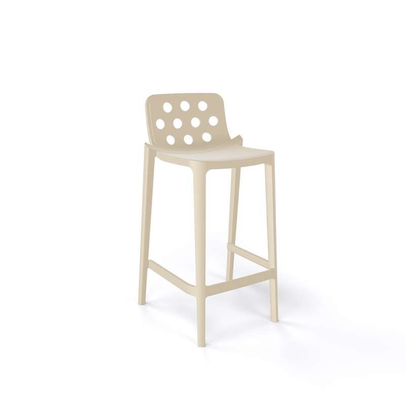 Tabouret snack moderne sable empilable avec dossier ronds ajourés - Isidoro