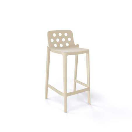 Tabouret snack moderne sable empilable avec dossier ronds ajourés - Isidoro