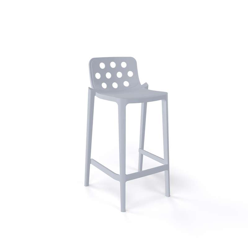 Tabouret snack moderne gris clair empilable avec dossier ronds ajourés - Isidoro