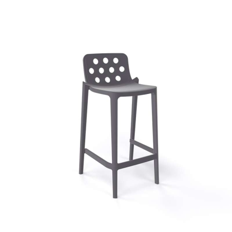 Tabouret snack de jardin gris foncé moderne empilable avec dossier ronds ajourés - Isidoro