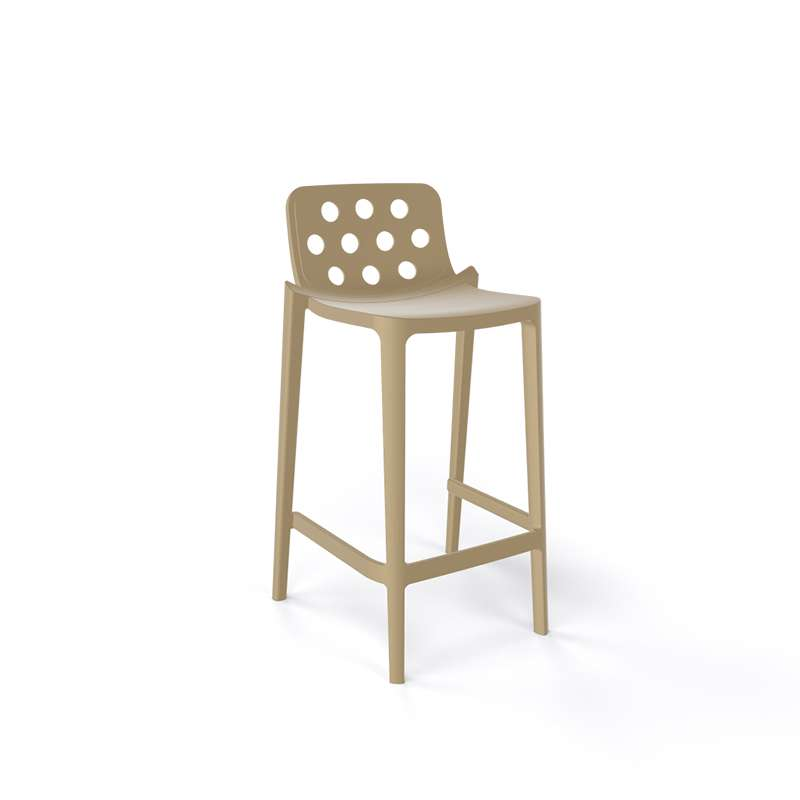 Tabouret snack de jardin taupe moderne empilable avec dossier ronds ajourés - Isidoro