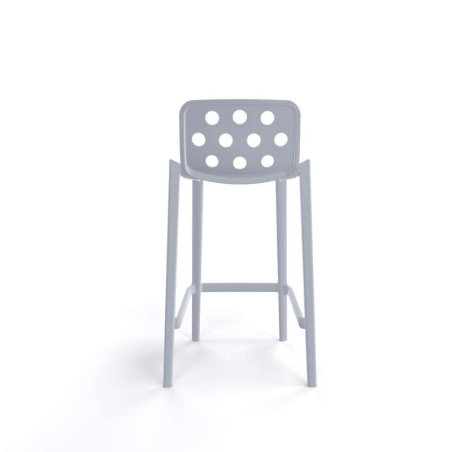 Tabouret snack de jardin gris clair moderne empilable avec dossier ronds ajourés - Isidoro