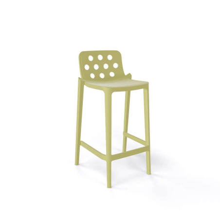 Tabouret snack de jardin vert sauge moderne empilable avec dossier ronds ajourés - Isidoro