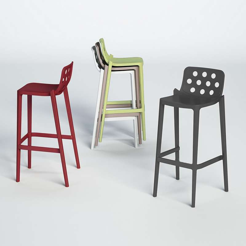 Tabouret de jardin moderne empilable avec dossier ronds ajourés - Isidoro