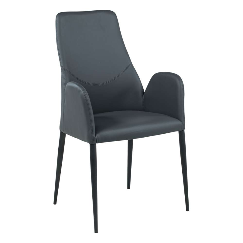 Fauteuil moderne en synthétique gris Bingo et métal noir - Bridge Mathilde