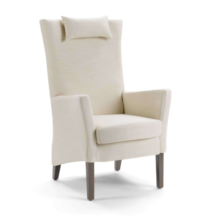 Fauteuil dossier haut en tissu blanc et bois foncé - Manhattan Uno Mobitec®