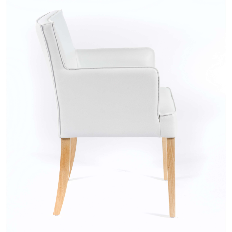 Fauteuil contemporain blanc avec pieds en bois - Diem