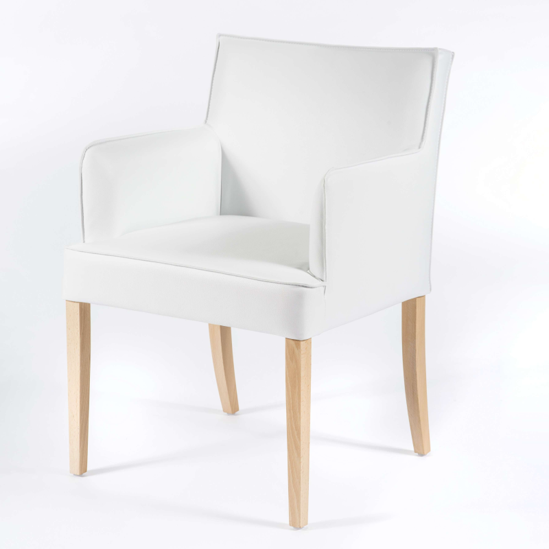 Fauteuil contemporain rembourré en synthétique blanc pieds en bois - Diem