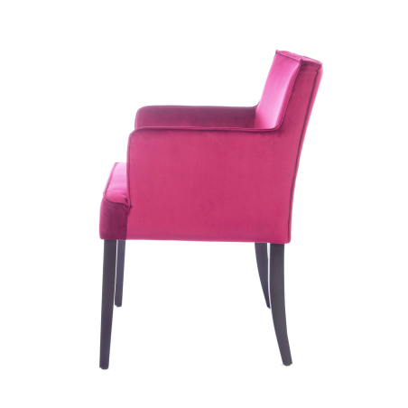 Fauteuil contemporain rembourré en tissu rose pourpre et pieds en bois - Diem