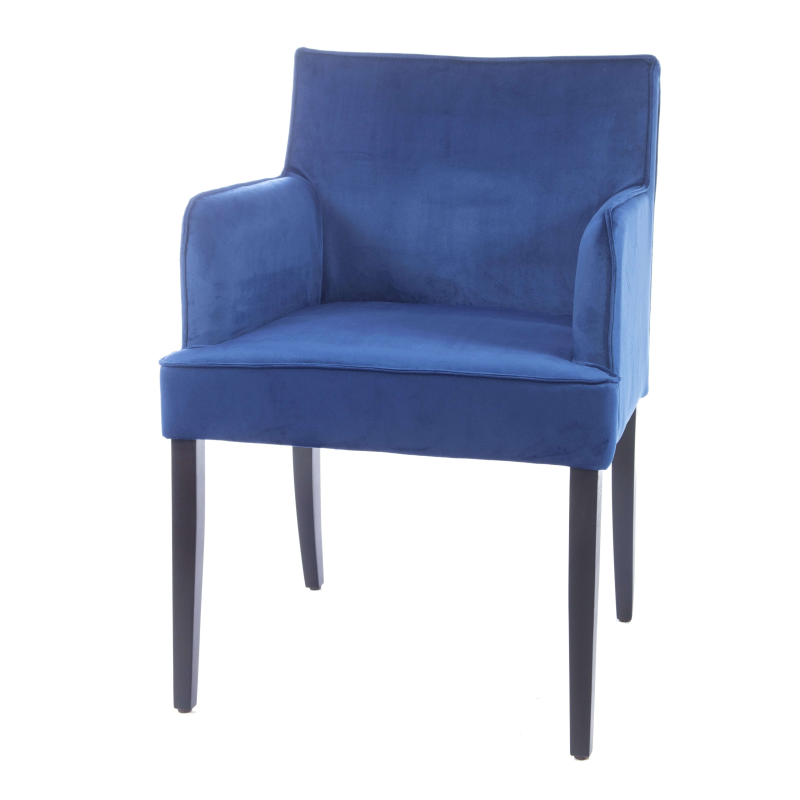 Fauteuil contemporain rembourré en tissu bleu et pieds en bois - Diem