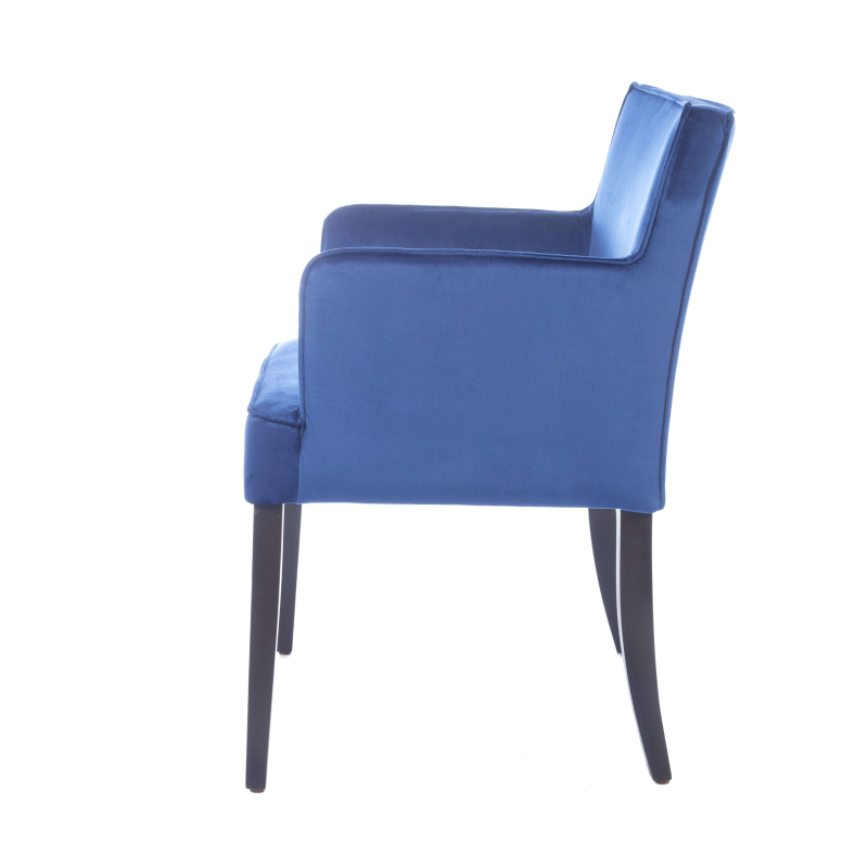 Fauteuil rembourré en tissu bleu et pieds en bois - Diem