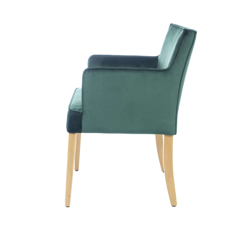 Fauteuil contemporain vert rembourré en tissu et pieds en bois - Diem