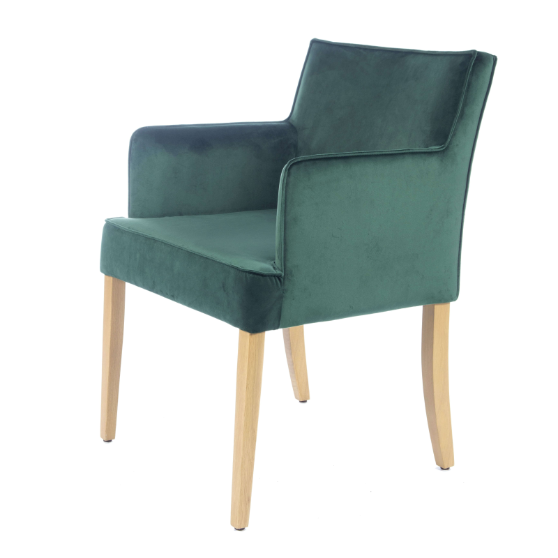 Fauteuil vert rembourré en tissu et pieds en bois - Diem