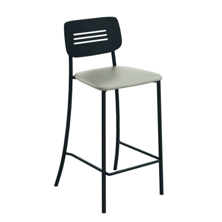 Tabouret haut de cuisine rembourré avec dossier strié en métal - Miro