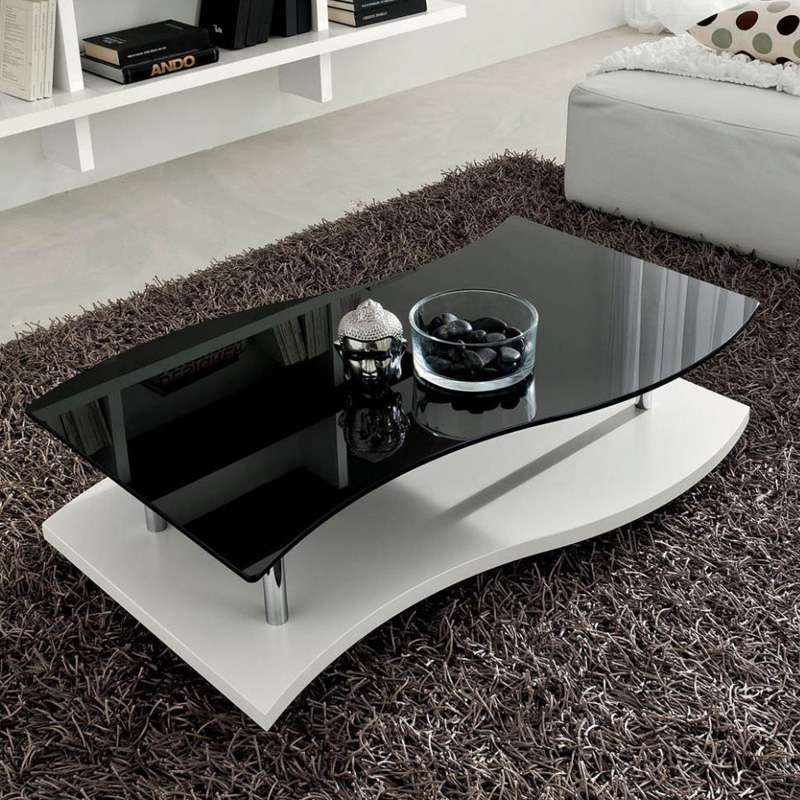 Table basse moderne bicolore en verre et mélaminé Gaia