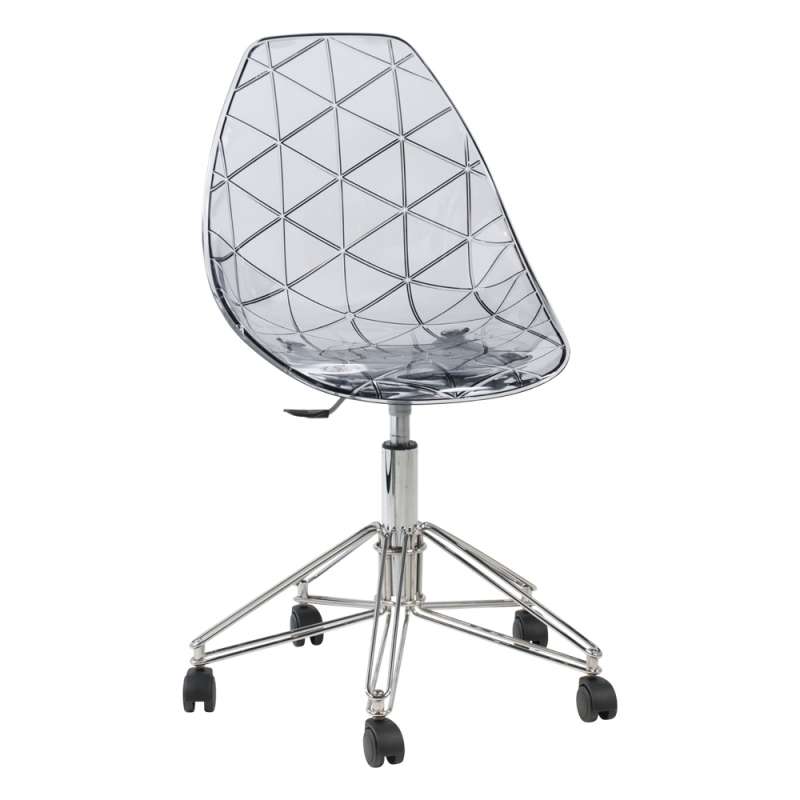 Chaise dactylo transparente design avec roulettes et pied en métal