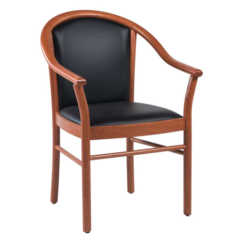 Fauteuil bridge de salon en bois avec assise et dossier noirs rembourrés - Manuela