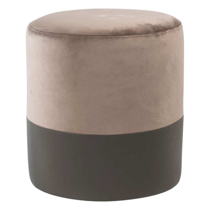 Pouf rond bicolore et bimatière gris - Edith