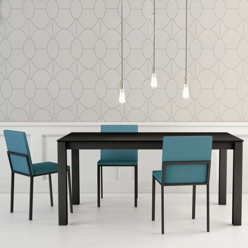 Table moderne rectangulaire en céramique noire et métal - Kyoto