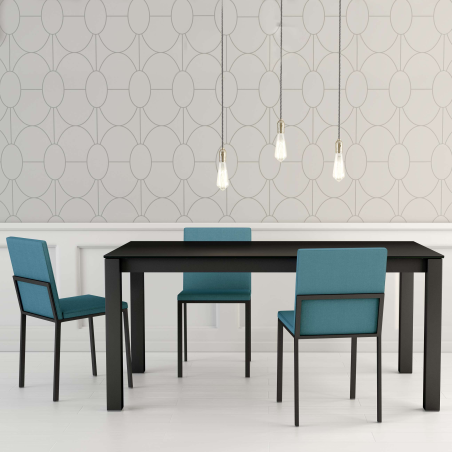 Table moderne rectangulaire en céramique noire et métal - Kyoto