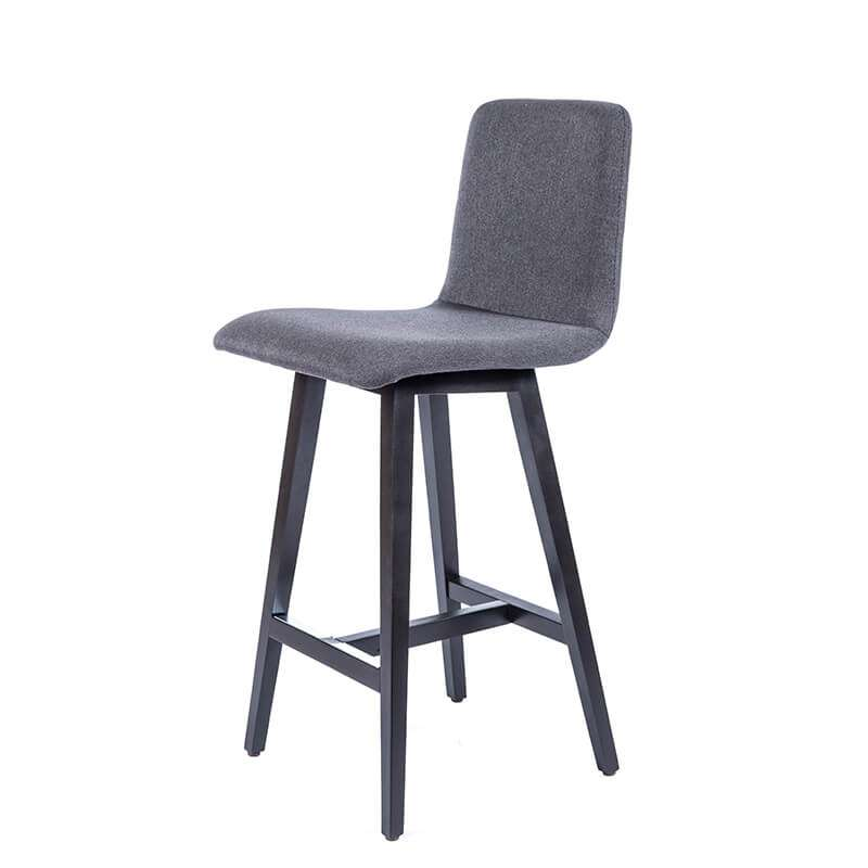 Tabouret snack scandinave en tissu gris et pieds bois noir - Plaza