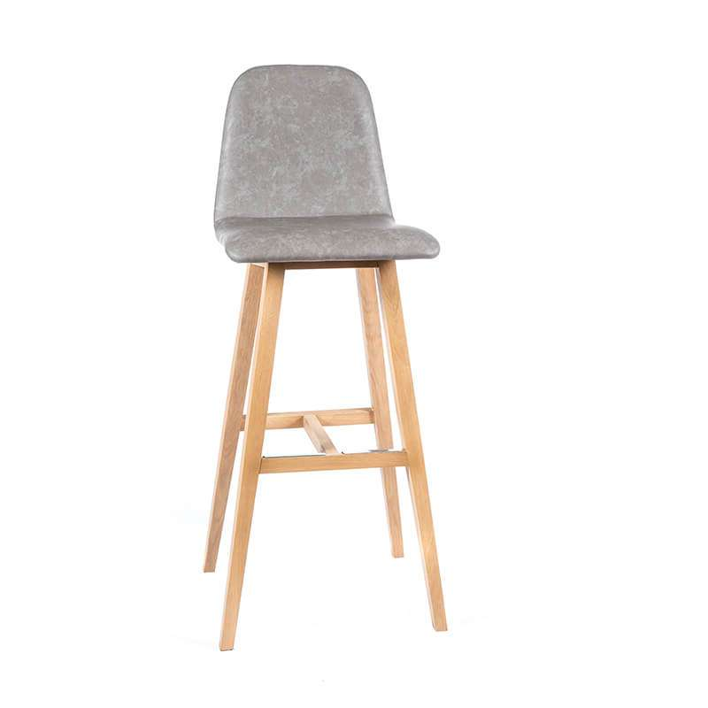 Tabouret de bar hauteur 80 cm nordique gris avec pieds en bois naturel - Pandora