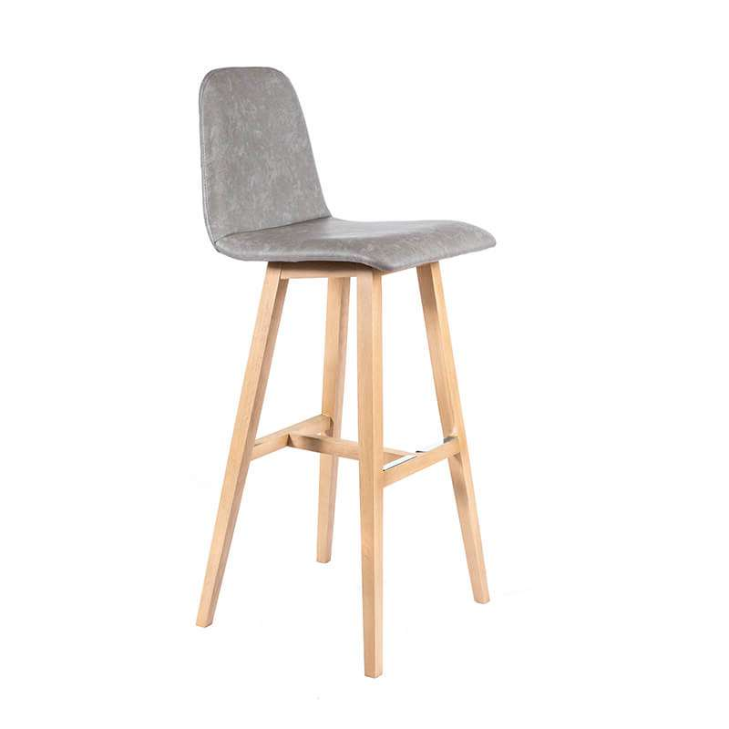 Tabouret de bar scandinave gris avec pieds en bois naturel - Pandora