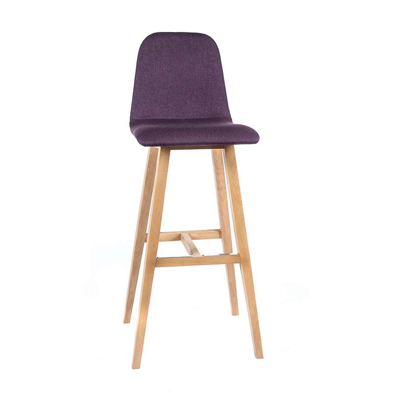 Tabouret hauteur 80 cm scandinave tissu violet avec pieds bois naturel - Pandora