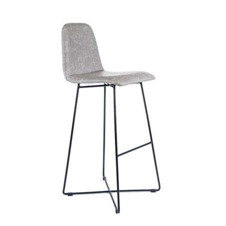 Tabouret de bar scandinave gris avec pieds filaires en métal noir - Pandora