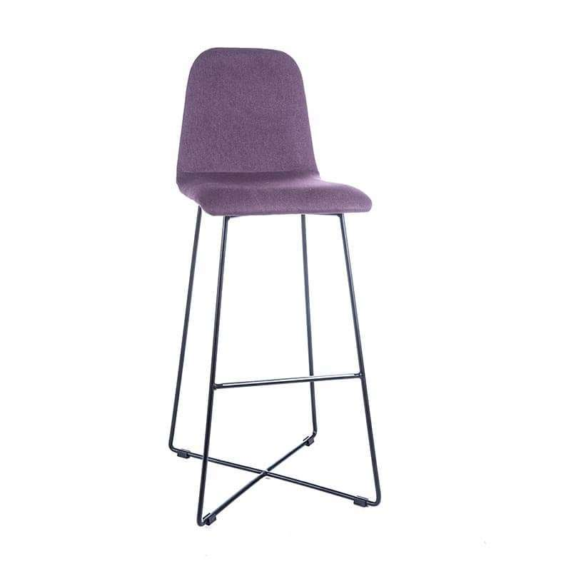 Tabouret hauteur bar en tissu violet avec pieds filaires en métal noir - Pandora
