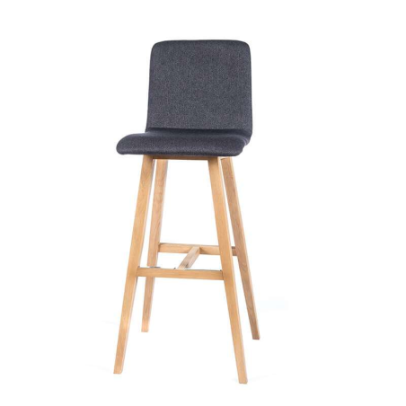 Tabouret de bar en tissu anthracite avec pieds en bois naturel - Plaza