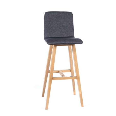 Tabouret scandinave en tissu anthracite avec pieds en bois naturel - Plaza