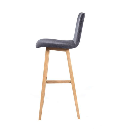 Tabouret hauteur 80 cm en tissu anthracite avec pieds en bois naturel - Plaza