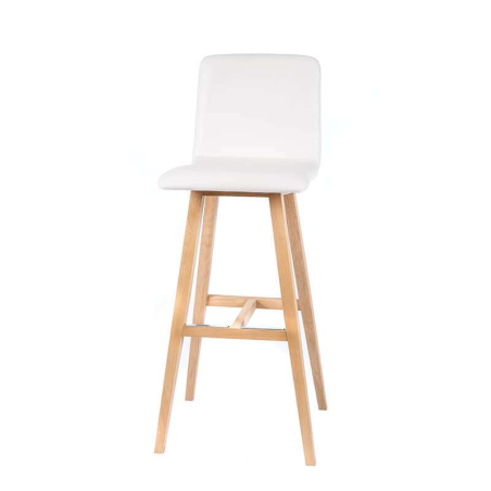 Tabouret scandinave blanc avec pieds en bois naturel - Plaza