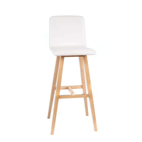 Tabouret tendance scandinave blanc avec pieds en bois naturel - Plaza