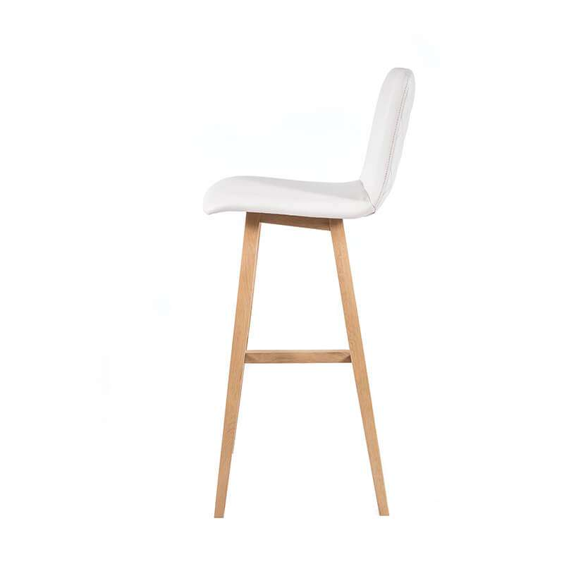 Tabouret haut 80 cm scandinave blanc avec pieds en bois naturel - Plaza