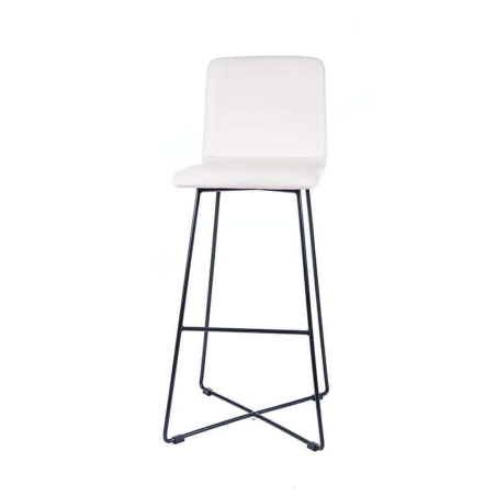 Tabouret haut design blanc avec pieds filaires en métal noir - Plaza
