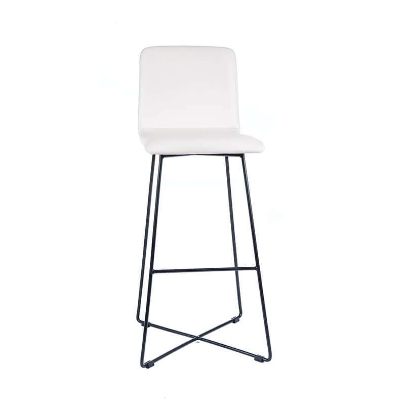 Tabouret design blanc avec pieds filaires en métal noir - Plaza