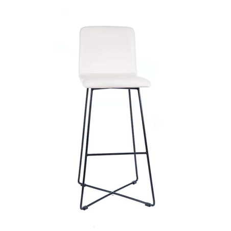 Tabouret design blanc avec pieds filaires en métal noir - Plaza