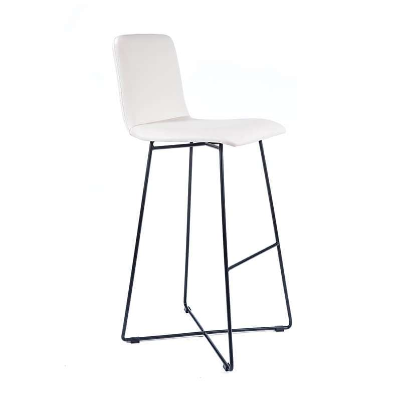 Tabouret de bar design blanc avec pieds filaires en métal noir - Plaza