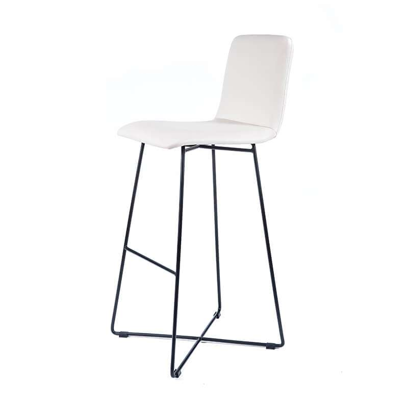 Tabouret hauteur bar design blanc avec pieds filaires en métal noir - Plaza