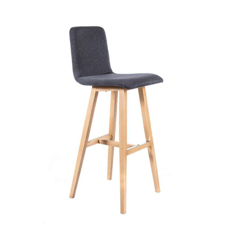 Tabouret de bar scandinave en tissu gris anthracite avec pieds en bois naturel - Plaza
