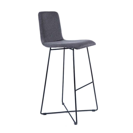 Tabouret de bar en tissu anthracite avec pieds filaires en métal noir - Plaza