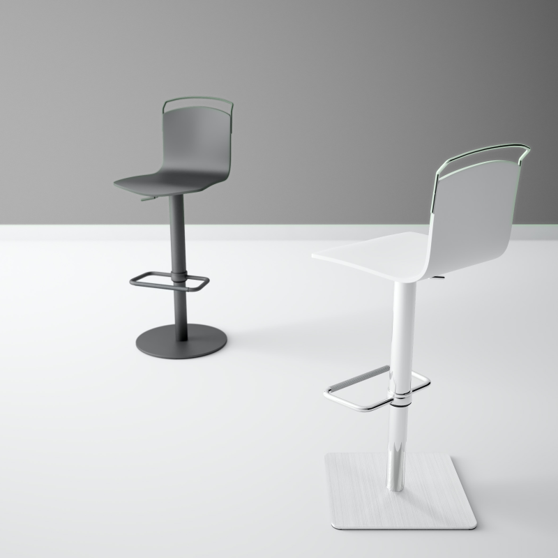 Tabouret design réglable et pivotant métal chromé et bois - Win